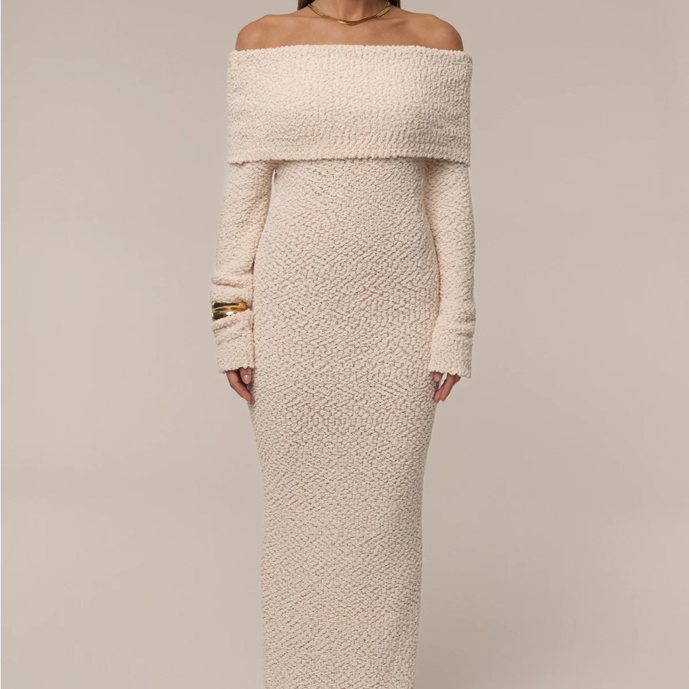 Off-Shoulder Cream Knit Dress